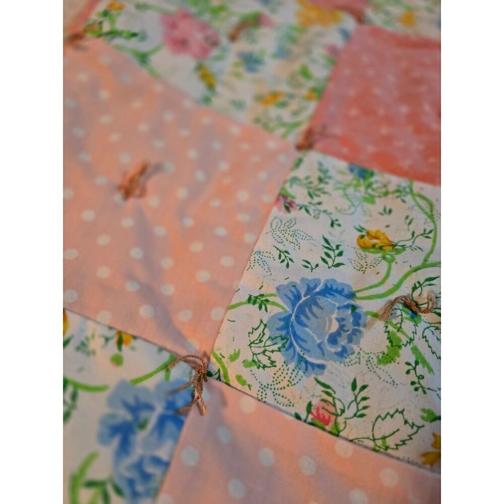 Vintage Shabby Chic Pink Cottagecore Patchwork Throw Blanket - Picture 11 of 11